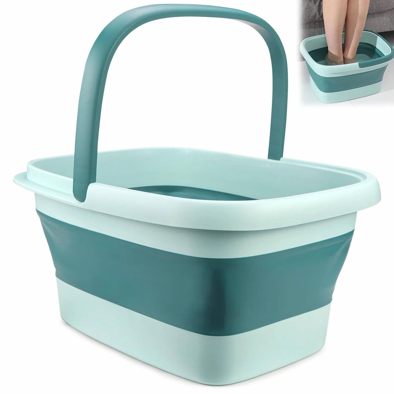 Rierousy Fußbad Faltbar, Fußbadewanne Faltbar 15L Fassungsvermögen, Fußsprudelbad mit Massage, Fusswanne Fussbad, für Fußbad, Fußgesundheitspediküre, Linderung von Müdigkeit (Hellgrün)