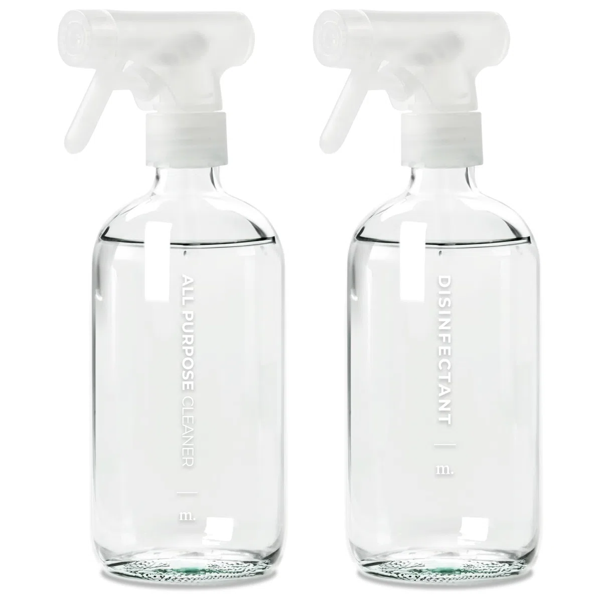 MAISONOVO Wasser Sprühflasche Glas 500ml 2er Set - Klar Kleine Sprühflasche Putzmittel Inklusive 16 Etiketten