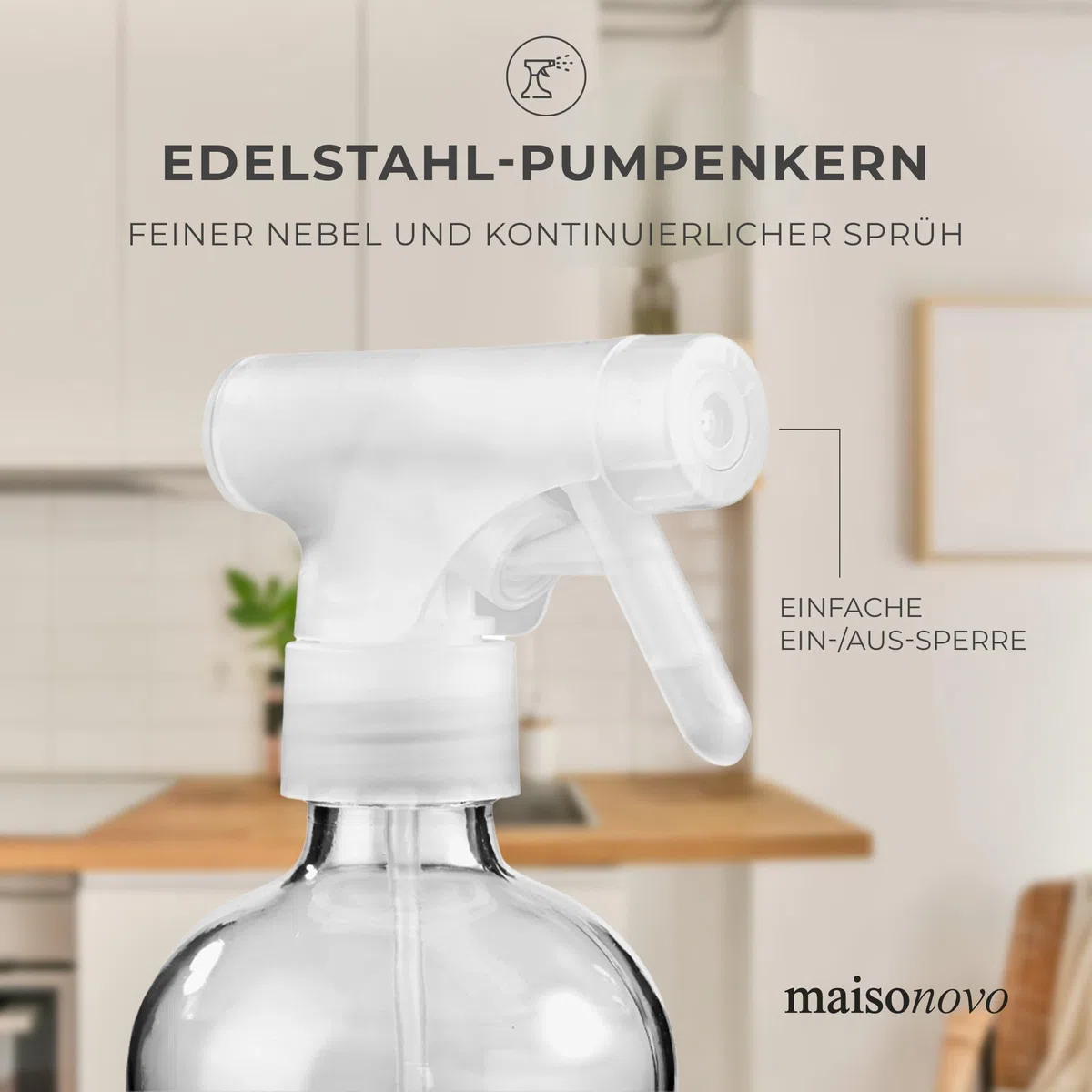 MAISONOVO Wasser Sprühflasche Glas 500ml 2er Set - Klar Kleine Sprühflasche Putzmittel Inklusive 16 Etiketten