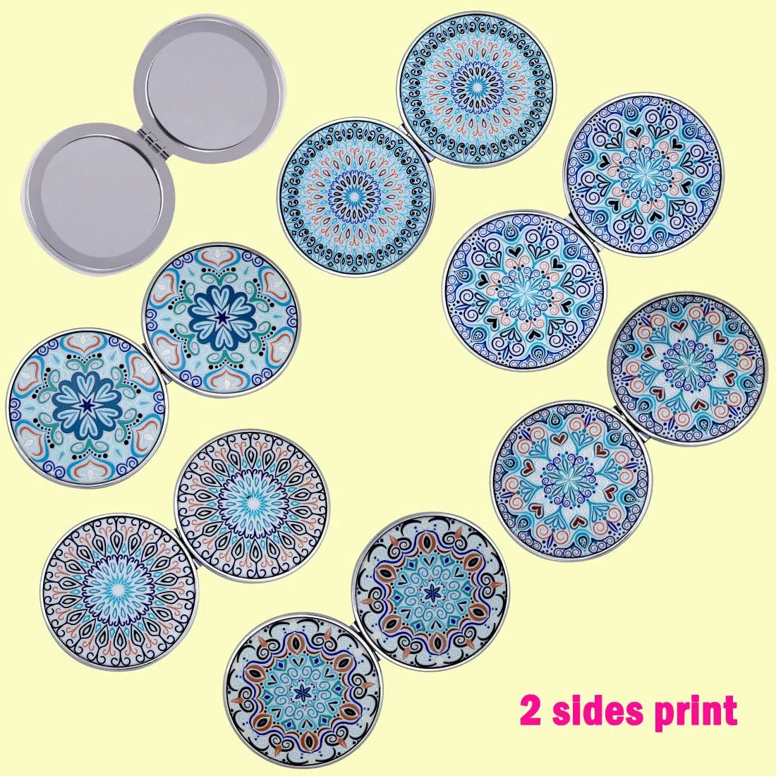 Taschenspiegel Klappbar Tragbar Handheld - Klein Kompaktspiegel mit 2-facher Vergrößerung für Schmink Ankleiden - Geprägte Mandala Designs - für Mädchen Frauen Kinder Lady 6er Pack