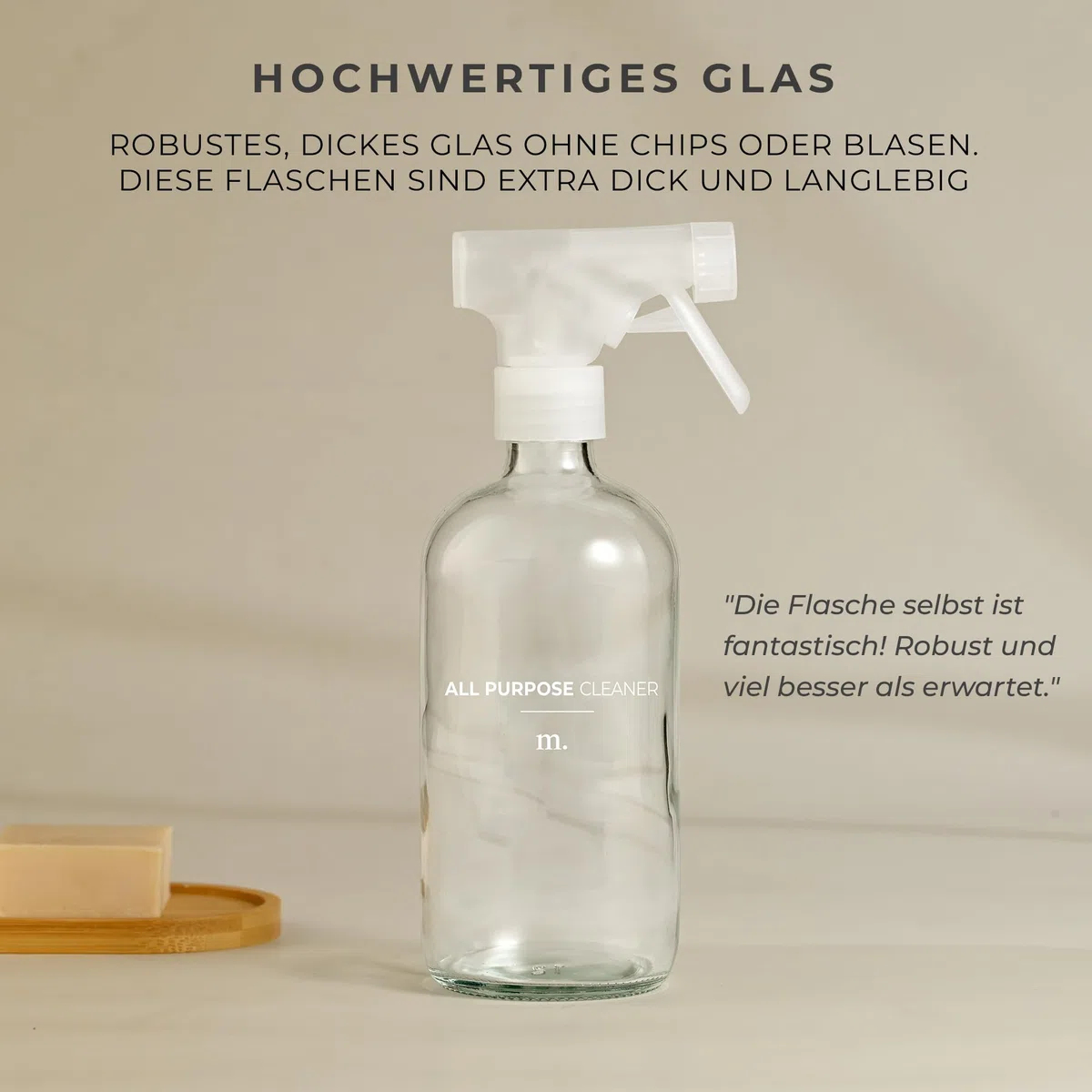 MAISONOVO Wasser Sprühflasche Glas 500ml 2er Set - Klar Kleine Sprühflasche Putzmittel Inklusive 16 Etiketten