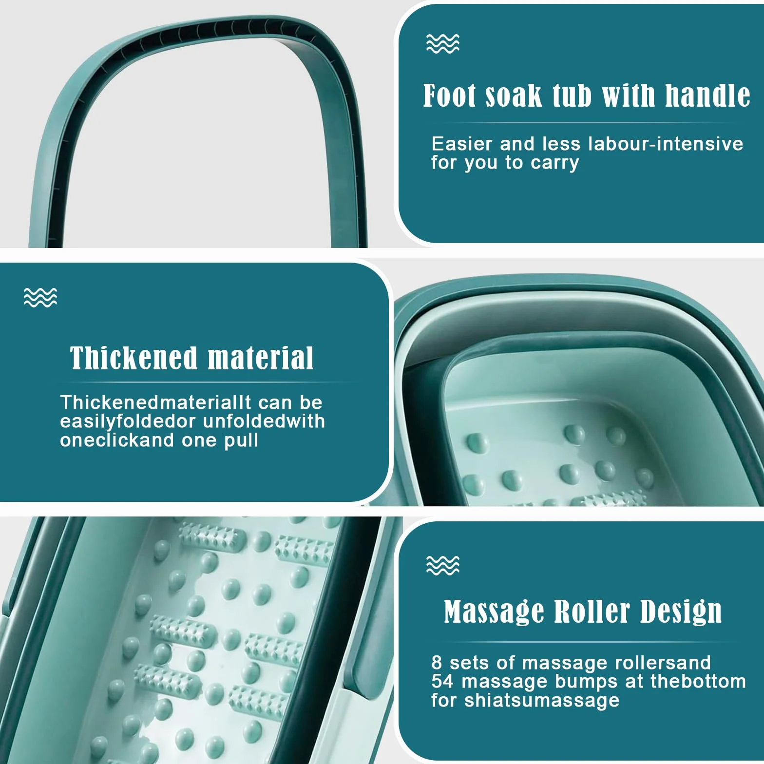 Rierousy Fußbad Faltbar, Fußbadewanne Faltbar 15L Fassungsvermögen, Fußsprudelbad mit Massage, Fusswanne Fussbad, für Fußbad, Fußgesundheitspediküre, Linderung von Müdigkeit (Hellgrün)