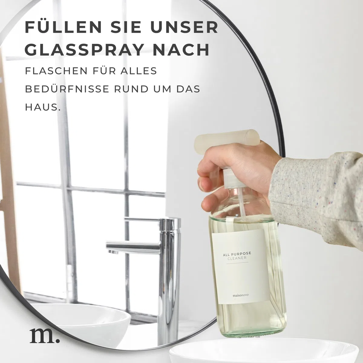 MAISONOVO Wasser Sprühflasche Glas 500ml 2er Set - Klar Kleine Sprühflasche Putzmittel Inklusive 16 Etiketten